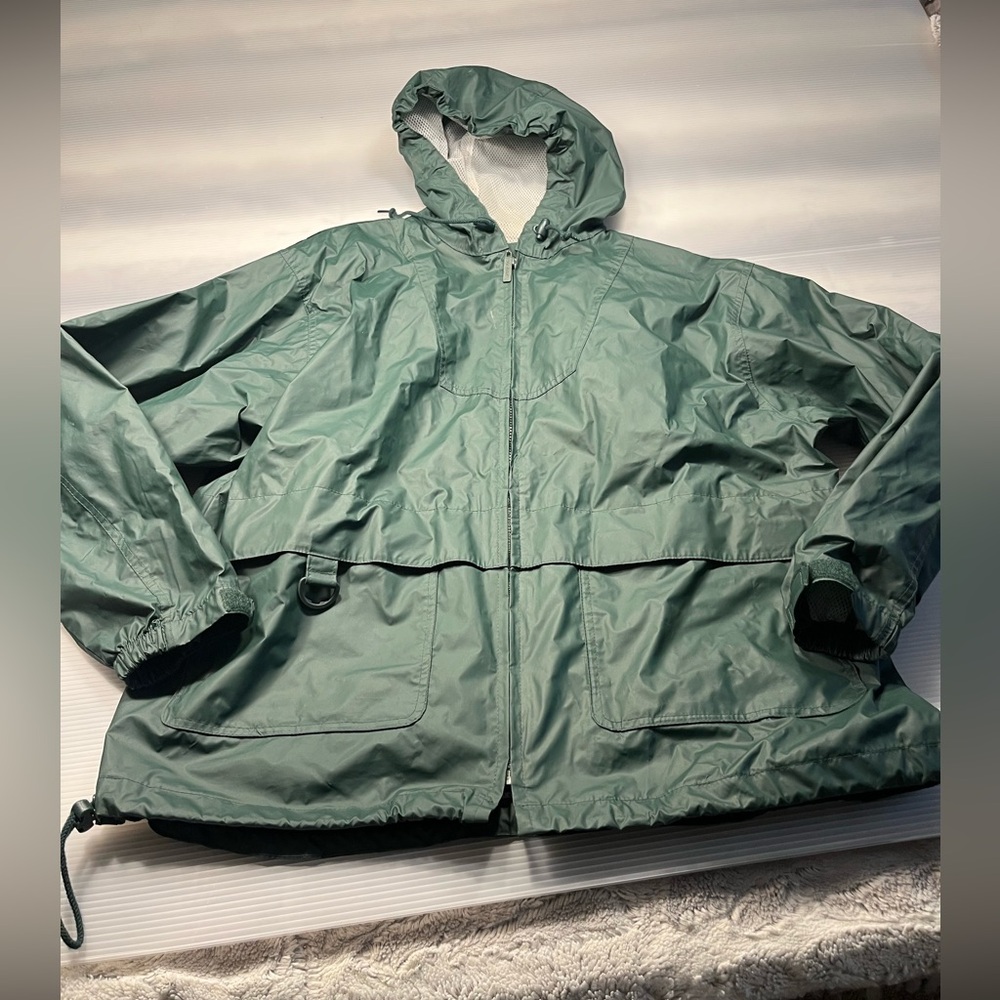 Vintage London Fog Men's Green Hooded Raincoat